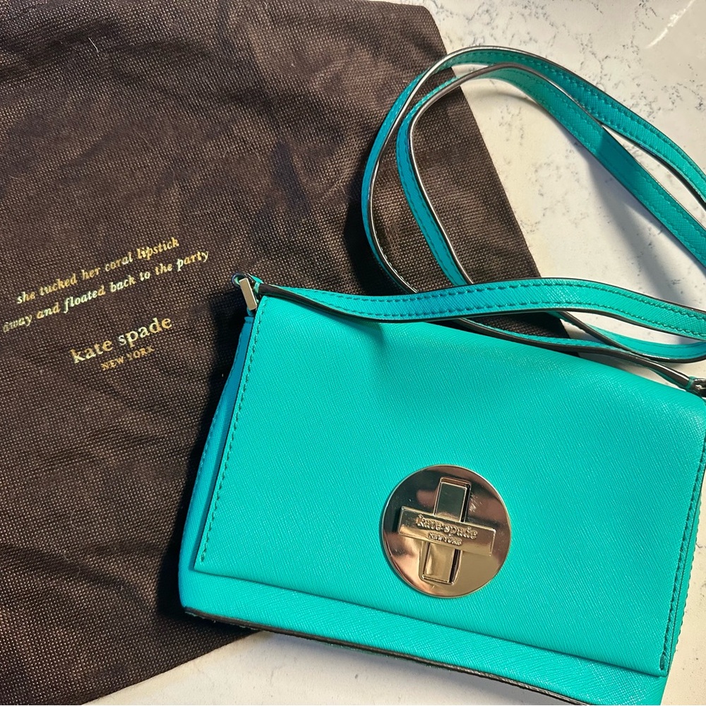 Kate Spade Aqua Crossbody with Gold Accent